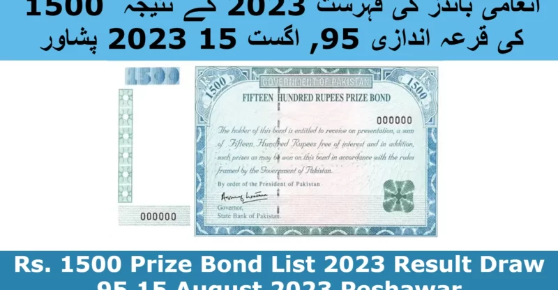 Rs. 1500 Prize Bond List 2023 Result Draw 95,15 August 2023 Peshawar